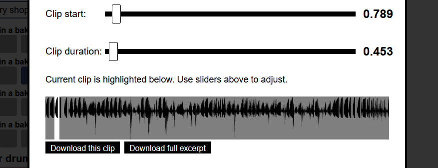 A waveform image representing a sound clip with a section highlighted