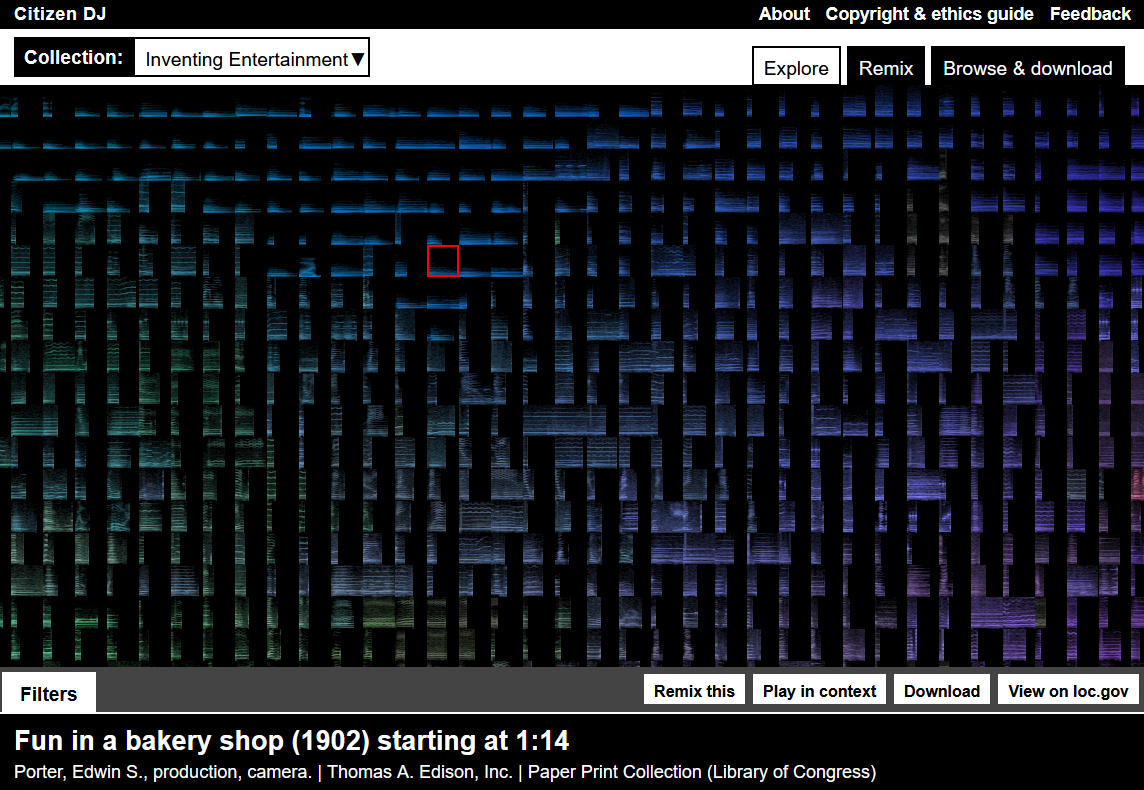 A grid of hundreds of audio clips represented by colored spectral data
